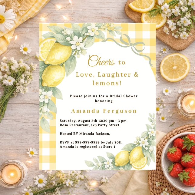 Lemons love gingham Bridal Shower invitation (Criador carregado)