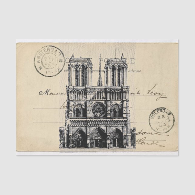 Lenço de papel francês do cartão de Notre Dame (Frente )