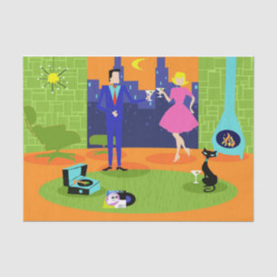 Lenço de papel romântico retro do casal da noite