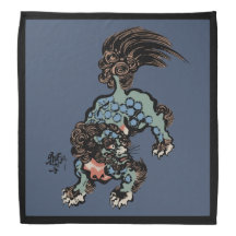 Leão Shi Chinês Vintage em Azul de Jeans Azul