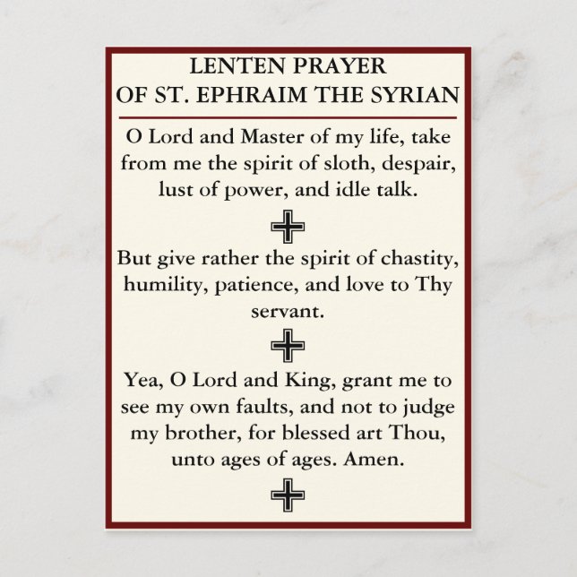 Lenten Prayer of Ruas, Ephraim, o cartão sírio (Frente)