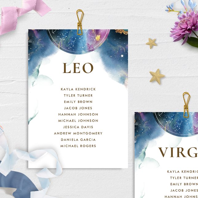 Leo Celestial Seating Plan Card com nome de convid (Criador carregado)