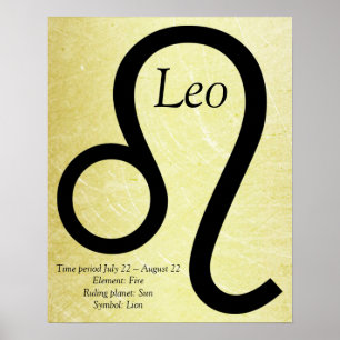 Leo Horoscope Símbolo Dourado e Poster preto