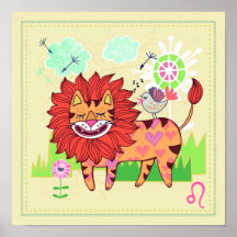 Leo Lion Cat Zodiac Nursery Impressão