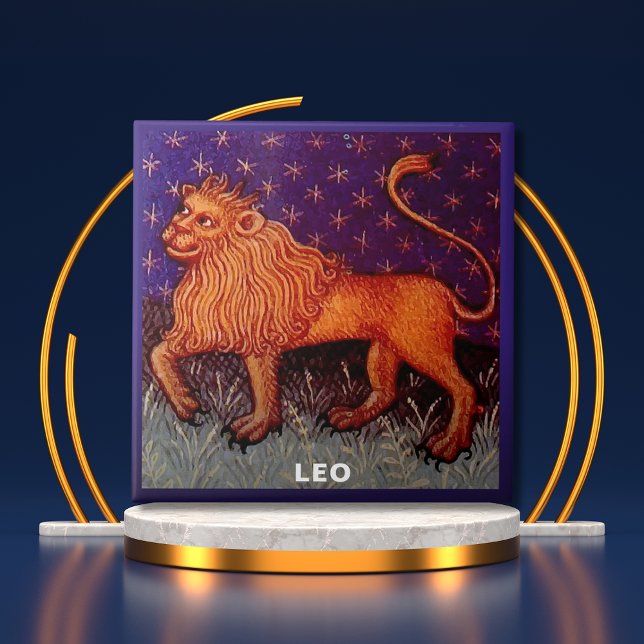 Leo Lion Zodiac Sinal Festa de aniversário Horoscó (Leo Lion Zodiac Sign Horoscope Birthday Party Ceramic Tile Cover)