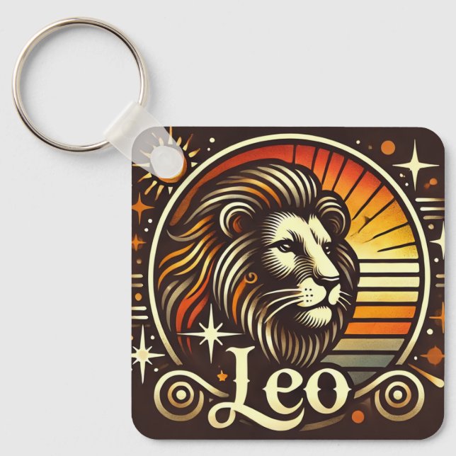 Leo Zodiac Chaveiro Retro Design (Frente)