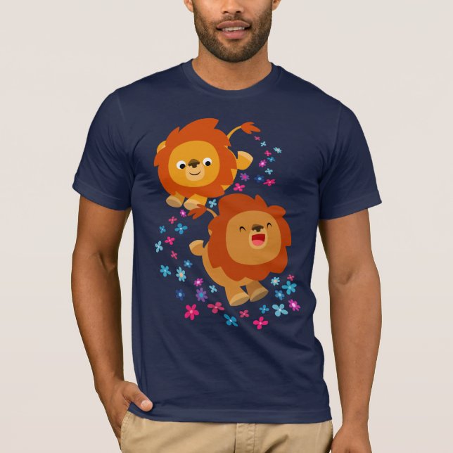 Leões De Cartoon Bonitos Na Camiseta De Jardim (Frente)