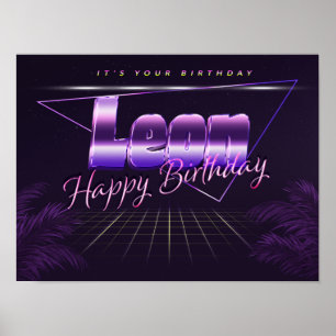 Leon Name Vorname lila retro Poster Geburtstag