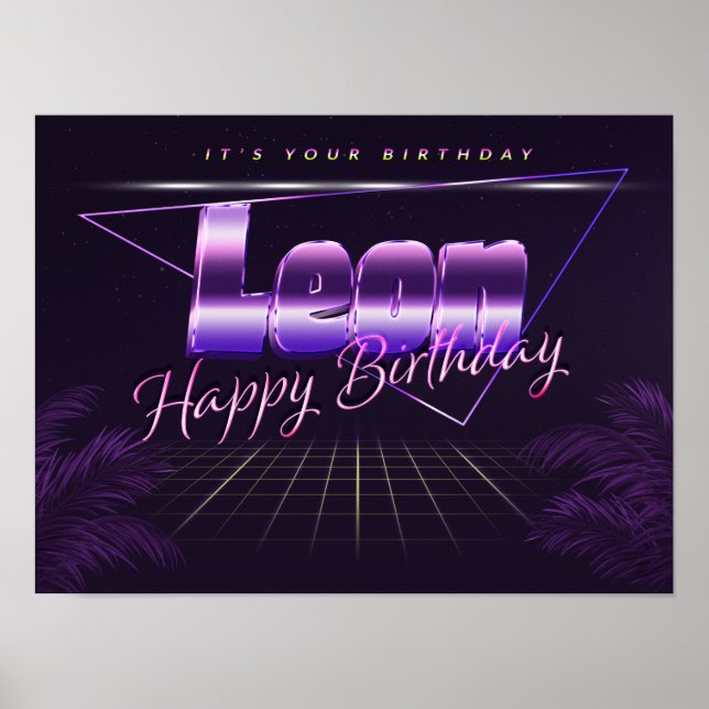 Leon Name Vorname lila retro Poster Geburtstag (Frente)