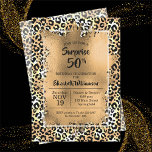Leopard 50th Convites de aniversário<br><div class="desc">As impressões do leopardo legante estão sobrepostas com folhas falsas de ouro e os detalhes da sua festa de aniversário em caracteres quicos para QUALQUER aniversário da IDADE. COORDENANDO itens disponíveis em nossa loja.</div>