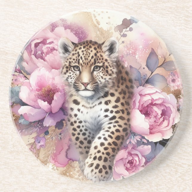 Leopard Cub & Roses Stonewear Porta-copos (Frente)