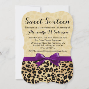 Leopard Imprima Arco Roxo Sweet 16 Convite de fest