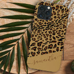 Leopard Print Brown Black Elegante Name<br><div class="desc">Capa de telefone de impressão leopardo, personalizada com seu nome na elegante tipografia de script manuscrito. Projetado para o iPhone 13 Pro Max, mas ajustado muitos outros modelos. Se você escolher um modelo diferente, verifique se o design ainda parece excelente na visualização e, se necessário, ajuste (clique em "personalizar mais"...</div>
