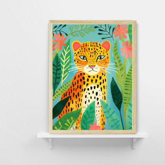 Leopardo Bonito na Poster de Pintura da Selva