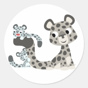 Leopardo de neve dos desenhos animados e etiqueta