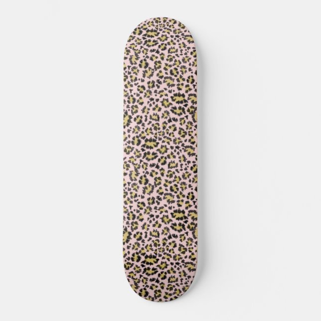 Leopardo em skate de padrão rosa (Frente)