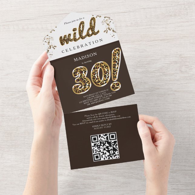 Leopardo Foil Balão Script Birthday Código QR RSVP (Tearaway)