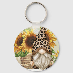 Leopardo Gnomo Sunflower Chaveiro