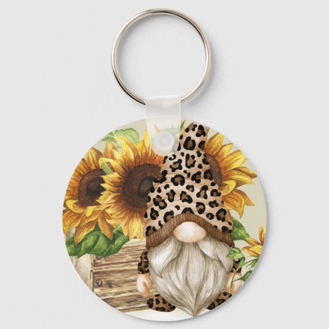 Leopardo Gnomo Sunflower Chaveiro (Frente)
