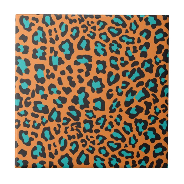 Leopardo Imprime Laranja, Preto, Aqua (Frente)