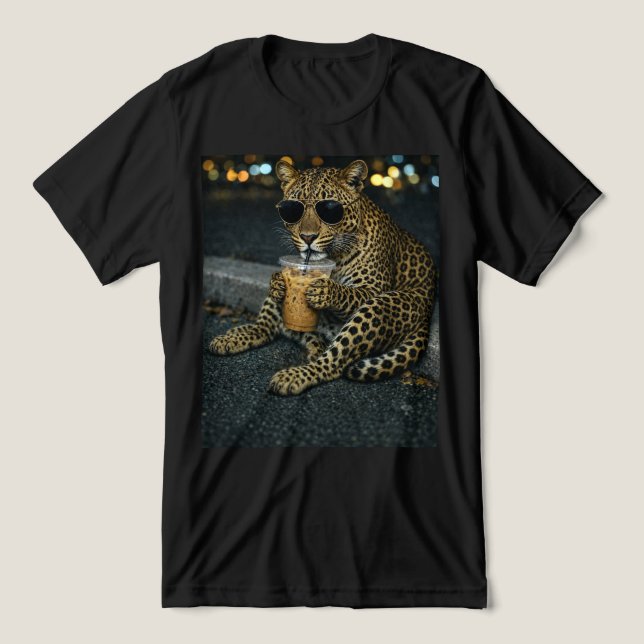 Leopardo Legal Com Óculos De Sol Café Gelado  (Design frontal)