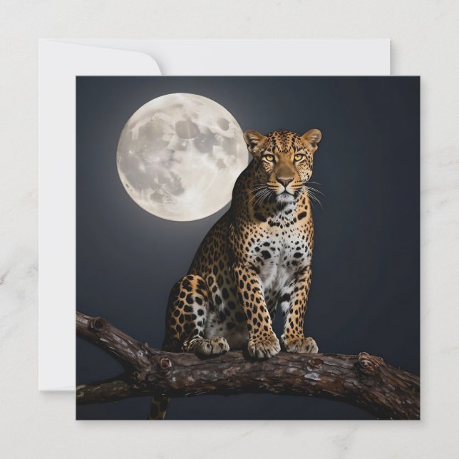 Leopardo Majestoso e Lua Cheia em Branco (Frente)