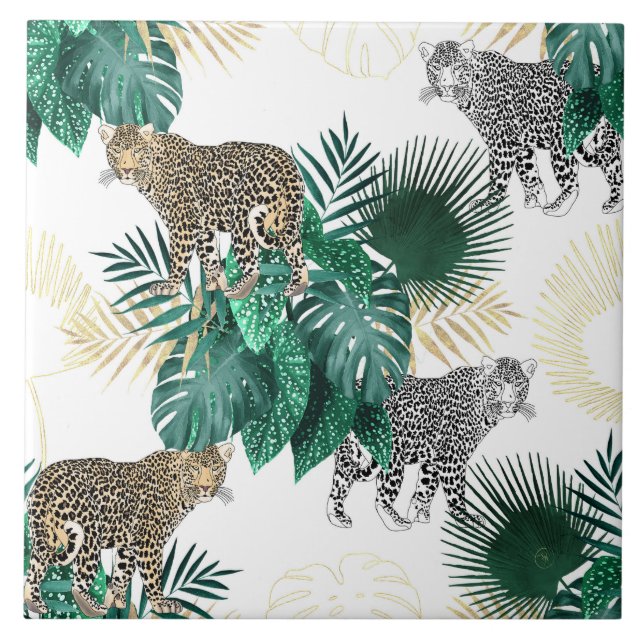 Leopardo moderno e design tropical das folhas (Frente)