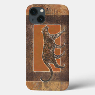 Leopardo no fundo laranja e castanho