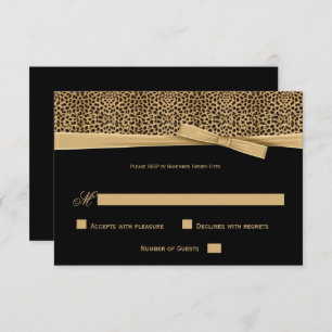 Leopardo Preto e Dourado com Convite RSVP de Fita
