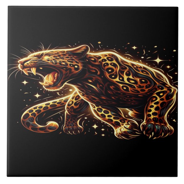Leopardo Preto e Dourado em Decoração 6x6 (Frente)