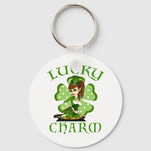 Leprechaun Girl Lucky Charm Chaveiro (Frente)