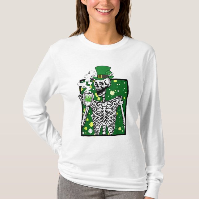 Leprechaun Top Skeleton Bebendo Café Rua Pat (Frente)