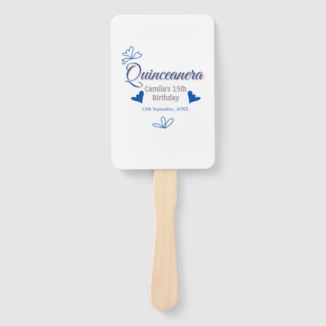 Leque 15 de aniversário rusica mexicana do pêssego azul  (Frente)