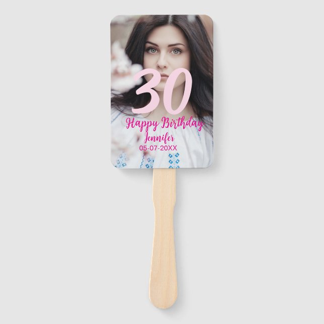 Leque 30th birthday add name date year white photo (Frente)