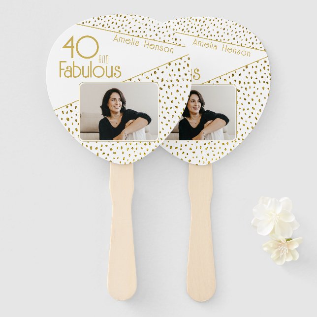 Leque 40 and Fabulous Gold Glitter Photo 40th Birthday  (Frente e Verso)