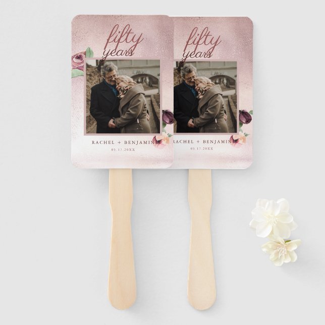 Leque 50 anos de Rosa de casamento (Frente e Verso)