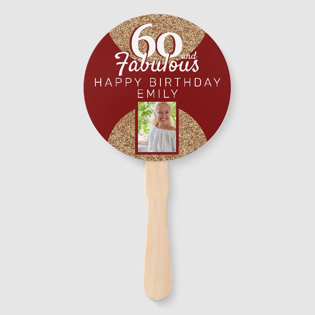 Leque 60 e Fabuloso Dourado Glitter 2 Foto 60º Aniversár (Frente)