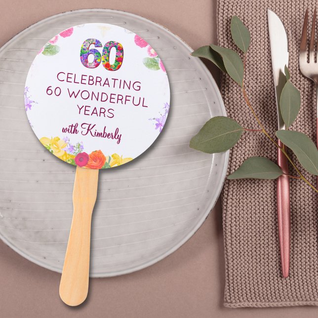 Leque A 60ª festa de aniversário Floral favorece 60 vent (Criador carregado)