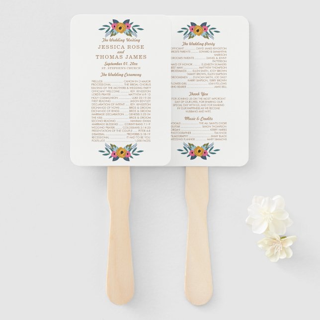 Leque A Coleção de Casamentos Brancos Floral Wreath (Frente e Verso)