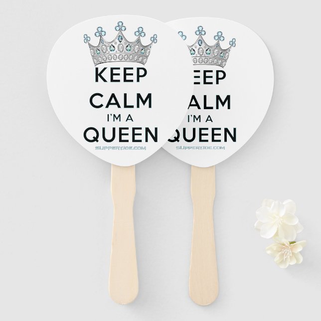 Leque A rainha do SlipperyJoe's keep calm coroa de prata (Frente e Verso)