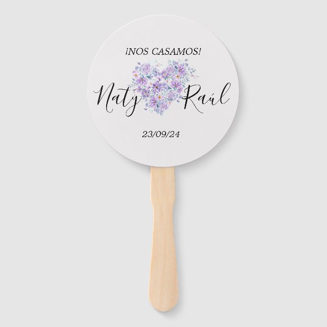 Leque Abanico Personalizado en Tonos Lilas  (Frente)