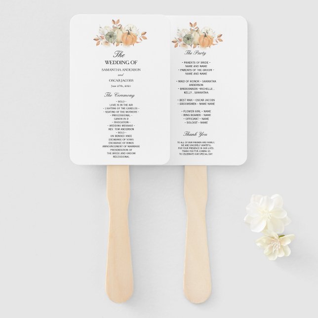 Leque Abóboras e Flores em Aquarela de Outono (Frente e Verso)