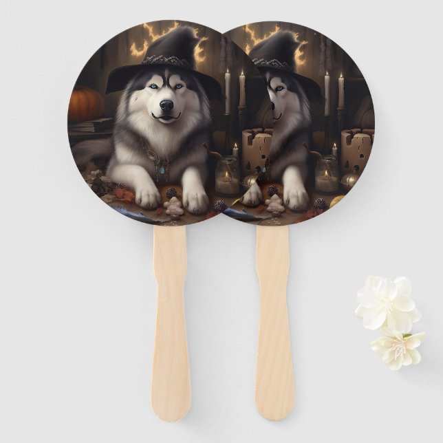 Leque Abóboras Malamute do Alasca Dia das Bruxas Assusta (Frente e Verso)