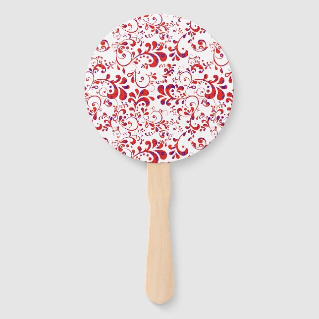 Leque Adorável padrão floral vermelho e branco (Frente)