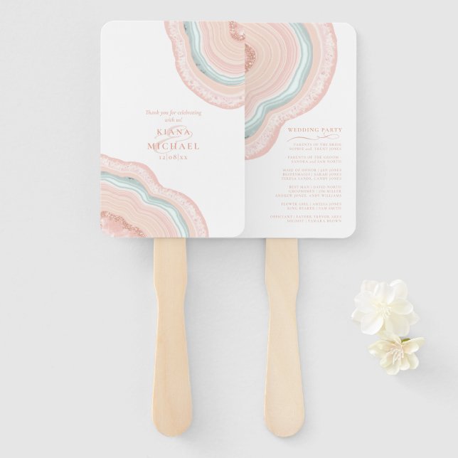 Leque Agate Geode Glitter Festa de casamento Dourado ID6 (Frente e Verso)