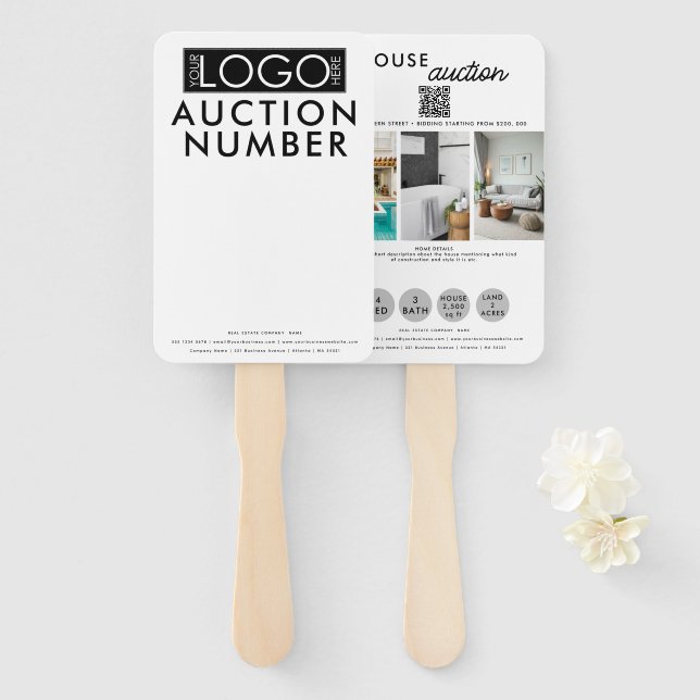 Leque Agente Imobiliário House Bidding Lection Paddle (Frente e Verso)
