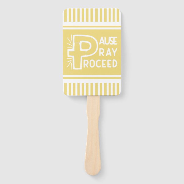 Leque amarelo para pausa rezar cristão (Frente)