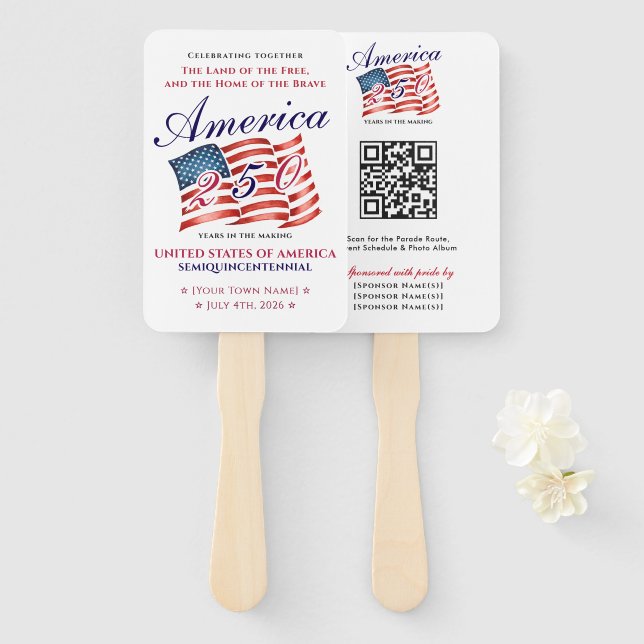 Leque America 250 Presente Patriótico Semiquincentenário (Frente e Verso)