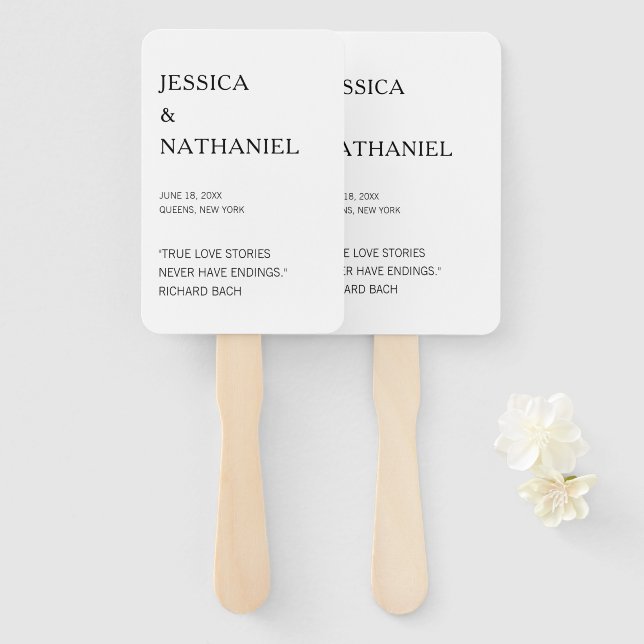 Leque Amor Moderno Cita Casamento Preto e Branco (Frente e Verso)