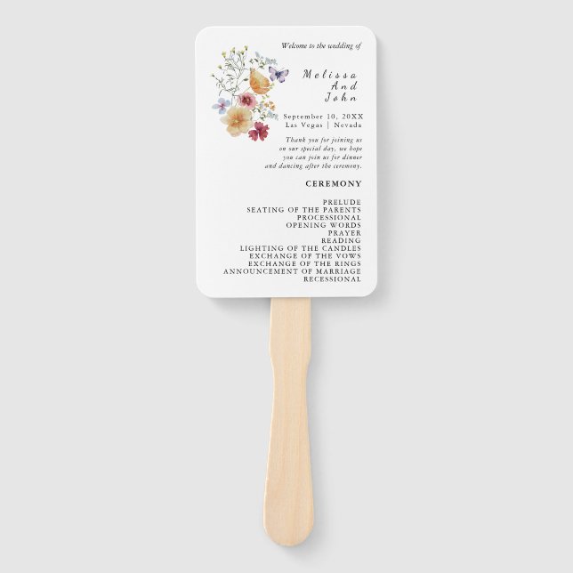 Leque Amor No Bloom Wildflower Wedding Program Fan (Frente)